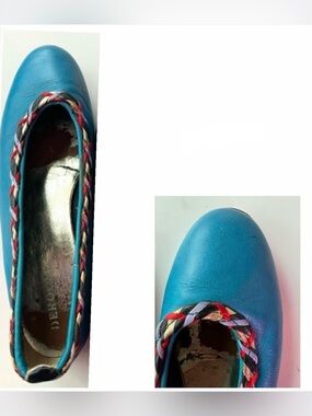 Vintage 1980s Teal Leather Flats | French Design, Italian Crafted- edge detail